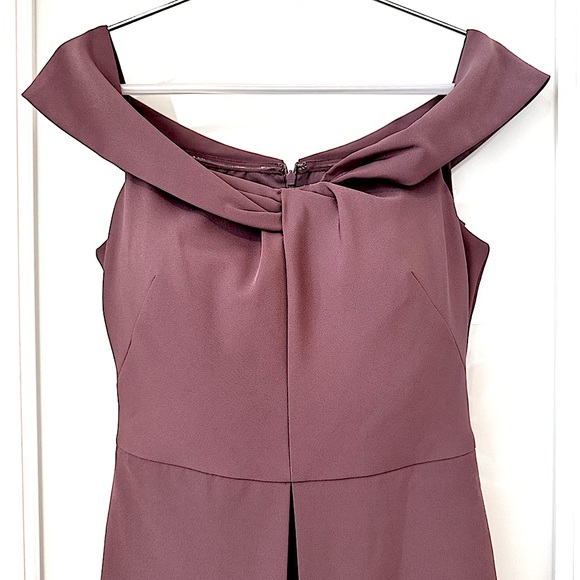 Kay Unger Kiana Crepe Walk-Thru Jumpsuit Maxi Dress Off Shoulder Mauve Sz 4 NWT - Picture 9 of 17